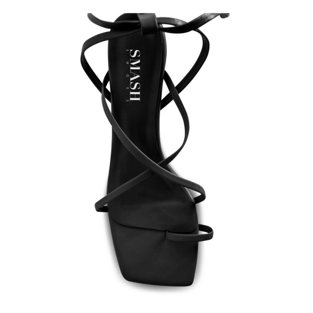 SMASH SHOES Womens Black Mona Square Toe Sculpted Heel Heeled Sandal 11 - Picture 3 of 4
